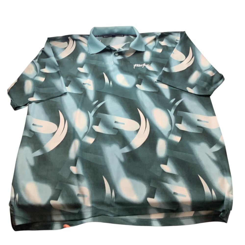 Phat Farm Y2K Abstract Print Polo Shirt Men’s XXL Blue Streetwear Korea Logo